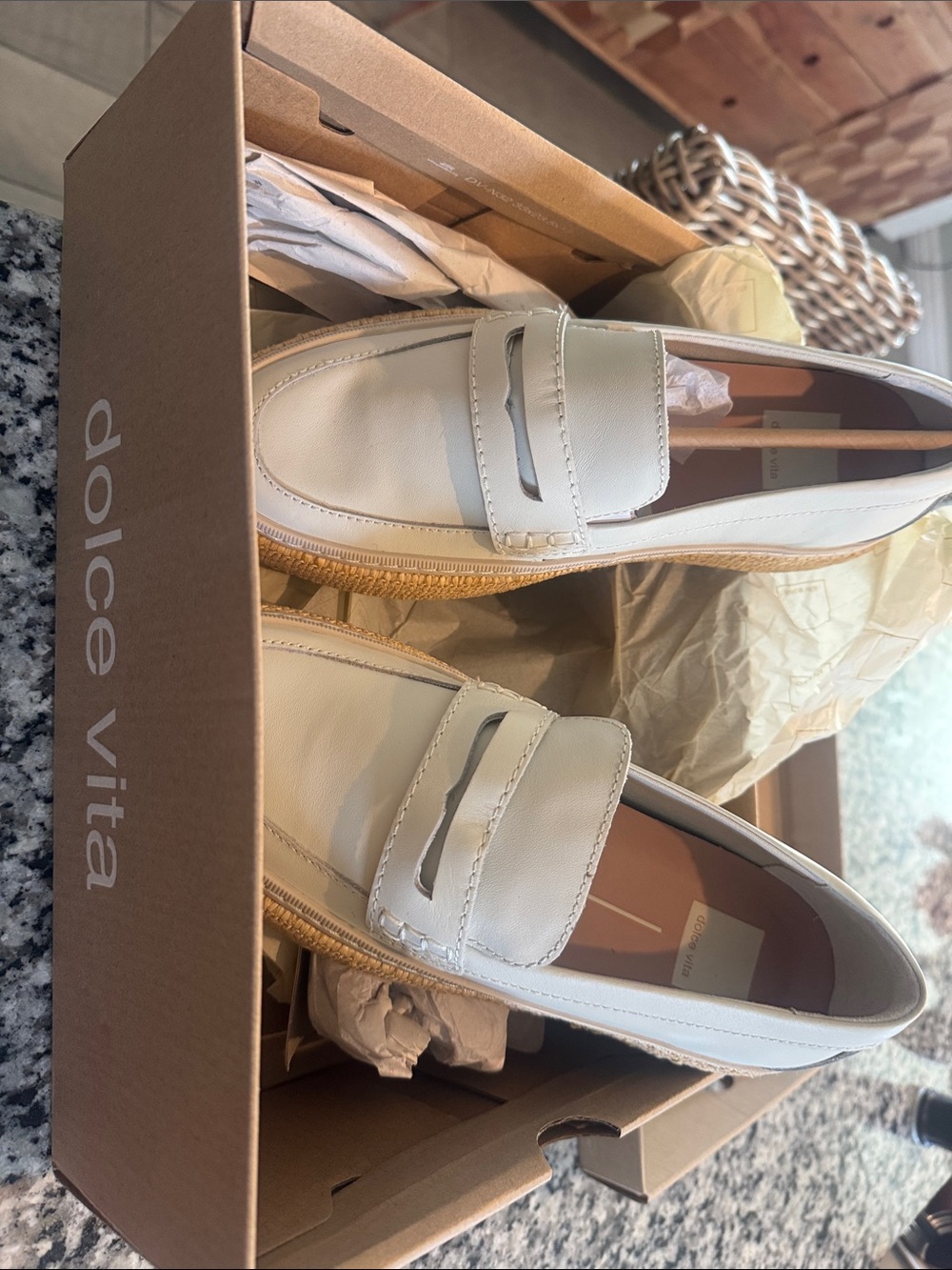 Dolce Vita White Leather Penny Loafers with Woven Trim